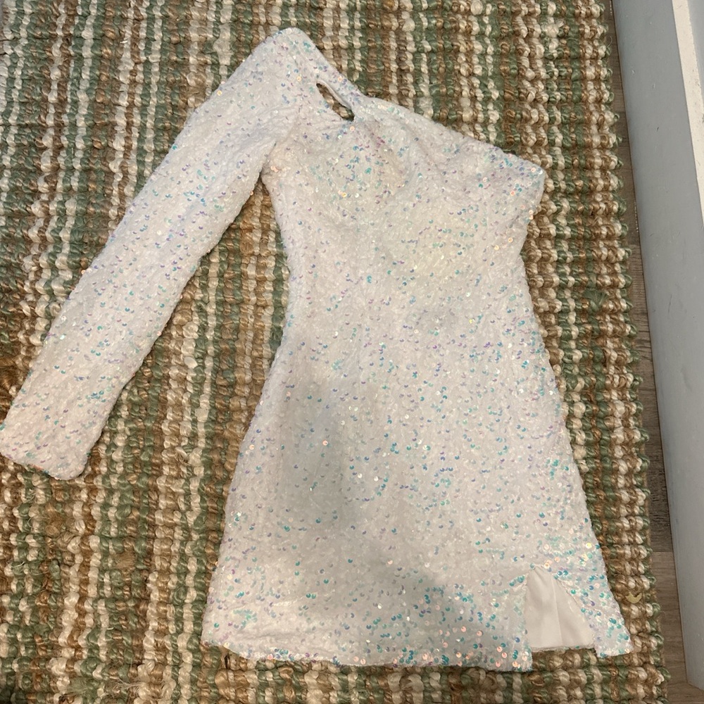 White Sequin One-Shoulder Dress